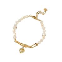Freshwater Cultured Pearl Bracelet Brass with Freshwater Pearl with 1.97inch extender chain Heart 14K gold-filled fashion jewelry & for woman golden nickel lead & cadmium free 10mm 6.39mm Sold Per Approx 6.5 Inch Strand