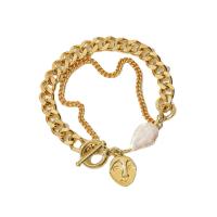 Freshwater Cultured Pearl Bracelet Brass with Plastic Pearl 14K gold plated Double Layer & fashion jewelry & for woman golden nickel lead & cadmium free Sold Per Approx 7.09 Inch Strand