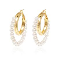 Zinklegierung Ohrringe, mit Kunststoff Perlen, goldfarben plattiert, Modeschmuck & für Frau, goldfarben, frei von Nickel, Blei & Kadmium, 50x50mm, verkauft von Paar