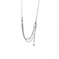Titanstahl Halskette, mit Kunststoff Perlen & Zinklegierung, mit Verlängerungskettchen von 5cm, silberfarben plattiert, Doppelschicht & Modeschmuck & für Frau, Silberfarbe, Länge 45 cm, verkauft von PC