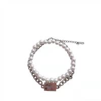 Plastic Pearl Bracelet, with Titanium Steel, silver color plated, Double Layer & fashion jewelry, silver color, Inner Diameter:Approx 80mm, Length:16.5 cm, Sold By PC