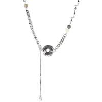 Titanium Steel Necklace, with Glass Beads & Resin & Tibetan Style, with 6cm extender chain, silver color plated, fashion jewelry & for woman, silver color, Length:40 cm, Sold By PC