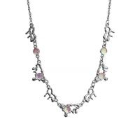 Titanium Steel Necklace, with Sea Opal & Tibetan Style, with 6cm extender chain, silver color plated, fashion jewelry & for woman, silver color, Length:41 cm, Sold By PC