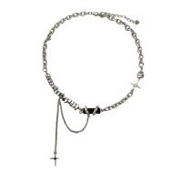 Titanium Steel Necklace, with Tibetan Style, with 6cm extender chain, silver color plated, fashion jewelry & for woman, silver color, 65mm, Length:42 cm, Sold By PC