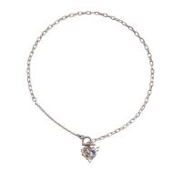 Tibetan Style Jewelry Necklace, Heart, silver color plated, fashion jewelry & for woman & with rhinestone, silver color, nickel, lead & cadmium free, Length:46.5 cm, Sold By PC