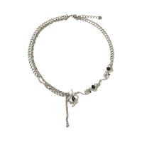 Titanium Steel Necklace, with Tibetan Style, with 6cm extender chain, Heart, silver color plated, fashion jewelry & for woman, silver color, Length:41 cm, Sold By PC