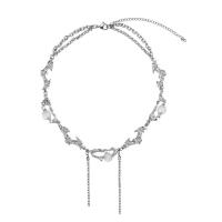 Collier d'acier titane, avec Opaline & alliage de zinc, avec 6cm chaînes de rallonge, Placage de couleur argentée, bijoux de mode & pour femme, argent, 40mm, Longueur:35 cm, Vendu par PC