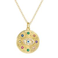 Evil Eye Jewelry Necklace, Brass, gold color plated, different styles for choice & micro pave cubic zirconia & for woman, gold, 25x20mm, Length:Approx 17.7 Inch, Sold By PC