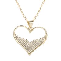 Cubic Zircon Micro Pave Brass Necklace, Heart, gold color plated, micro pave cubic zirconia & for woman & hollow, 26x24mm, Length:Approx 17.7 Inch, Sold By PC
