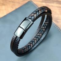 Titanium Steel Bracelet, with Cowhide, gun black plated, multilayer & braided bracelet & for man, more colors for choice, 215mm, Sold By PC