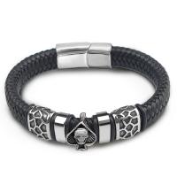 Titanium Steel Bracelet, with Microfiber PU, plated, braided bracelet & different size for choice & for man, black, Sold By PC