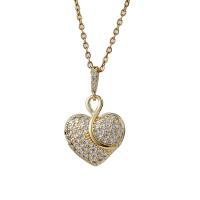 Cubic Zircon Micro Pave Brass Necklace Heart real gold plated micro pave cubic zirconia & for woman Length Approx 17.7 Inch Sold By PC