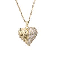 Кубический циркон микро проложить латуни ожерелье, Латунь, Сердце, плакированный настоящим золотом, инкрустированное микро кубического циркония & Женский, 24x19mm, длина:Приблизительно 17.7 дюймовый, продается PC