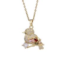 Cubic Zircon Micro Pave Brass Necklace Bird real gold plated micro pave cubic zirconia & for woman Length Approx 17.7 Inch Sold By PC
