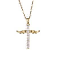 Cubic Zircon Micro Pave Brass Necklace Cross real gold plated micro pave cubic zirconia & for woman Length Approx 17.7 Inch Sold By PC