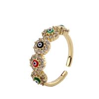 Evil Eye Jewelry Finger Ring Brass real gold plated Adjustable & micro pave cubic zirconia & for woman & enamel multi-colored Sold By PC
