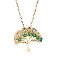 Cubic Zircon Micro Pave Brass Necklace Tree real gold plated micro pave cubic zirconia & for woman Length Approx 17.7 Inch Sold By PC