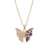 Cubic Zircon Micro Pave Brass Necklace, Butterfly, real gold plated, micro pave cubic zirconia & for woman, more colors for choice, 20x21mm, Length:Approx 17.7 Inch, Sold By PC