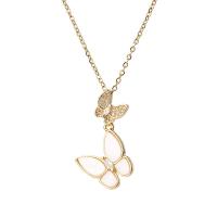 Cubic Zircon Micro Pave Brass Necklace, Butterfly, real gold plated, micro pave cubic zirconia & for woman & enamel, 30x22mm, Length:Approx 17.7 Inch, Sold By PC