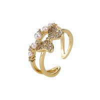 Cúbicos Circonia Micro Pave anillo de latón, metal, chapado en oro real, Ajustable & micro arcilla de zirconia cúbica & para mujer, Vendido por UD
