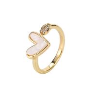 Cúbicos Circonia Micro Pave anillo de latón, metal, con Nácar, chapado en oro real, Ajustable & micro arcilla de zirconia cúbica & para mujer, Vendido por UD