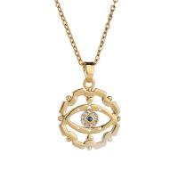 Collier Evil Eye bijoux, laiton, Plaqué d'or, pavé de micro zircon & pour femme & creux, 24x17mm, Longueur:Environ 17.7 pouce, Vendu par PC