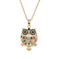 Cubic Zircon Micro Pave Brass Necklace Owl real gold plated micro pave cubic zirconia & for woman multi-colored Length Approx 17.7 Inch Sold By PC
