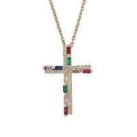 Cubic Zircon Micro Pave Brass Necklace, Cross, real gold plated, micro pave cubic zirconia & for woman, more colors for choice, 27x18mm, Length:Approx 17.7 Inch, Sold By PC