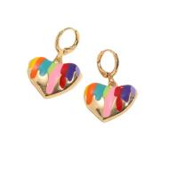 Huggie Hoop Drop Earring Brass Heart 14K gold plated fashion jewelry & for woman & enamel multi-colored Sold By Pair