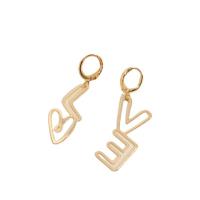 Huggie Hoop Drop Earring Brass Letter 14K gold plated fashion jewelry & for woman & hollow Sold By Pair