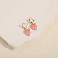 Huggie Hoop Drop Earring Brass Heart 14K gold plated for woman & enamel Sold By Pair