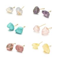 Gemstone Earrings, cobre, with Pedra natural, Banhado a ouro 14K, joias de moda & para mulher, Mais cores pare escolha, 10mm, vendido por par