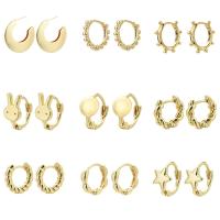 Brass Huggie Hoop Earring, 14K gold plated, different styles for choice & for woman, 15mm, Sold By Pair