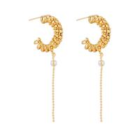 Boucles d'oreilles pendantes en laiton, avec perle d'eau douce cultivée, Plaqué d'or 14K, bijoux de mode & pour femme, Or, 78x26mm, Vendu par paire