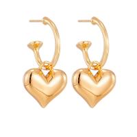Blås Droppörhänge, Mässing, Hjärta, 14K guldpläterad, mode smycken & för kvinna, 30x18mm, Säljs av Par