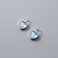 Cats Eye Pendants 925 Sterling Silver with Cats Eye Heart platinum plated blue Sold By PC