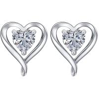 925 Sterling Silver Stud Earrings, Heart, plated, micro pave cubic zirconia & for woman & hollow, more colors for choice, 12x13.70mm, Sold By Pair