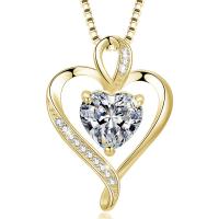 Cubic Zircon Micro Pave 925 Sterling Silver Necklace with 1.96inch extender chain Heart plated box chain & micro pave cubic zirconia & for woman & hollow Length Approx 15.7 Inch Sold By PC