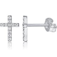 925 Sterling Silver Stud Earrings Cross plated for woman & with rhinestone Sold By Pair
