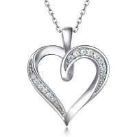925 Sterling Silver Necklaces, Heart, platinum plated, for woman & with rhinestone & hollow, 13.50x16.50mm, Length:Approx 16 Inch, Sold By PC