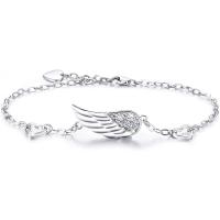 925 Sterling Silver Bangle Bracelet Angel Wing plated for woman & with rhinestone 226mm Sold By PC