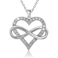 Cubic Zircon Micro Pave 925 Sterling Silver Necklace Heart plated micro pave cubic zirconia & for woman & hollow Length Approx 15.7 Inch Sold By PC