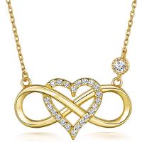 925 Sterling Silver Necklaces Heart plated for woman & with rhinestone & hollow Length Approx 15.7 Inch Sold By PC