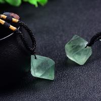 Natural Gemstone Necklace, Green Fluorite, with Wax Cord, fashion jewelry & Unisex, 2.5-3cm, Length:Approx 14 Inch, Sold By PC