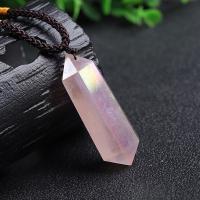 Quartz Necklace, Rose Quartz, with Wax Cord, natural, fashion jewelry & Unisex, 4-5cm, Length:Approx 14 Inch, Sold By PC