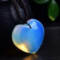Natural Gemstone Necklace, Sea Opal, with Wax Cord, Heart, polished, fashion jewelry & Unisex, Length:Approx 14 Inch, Sold By PC