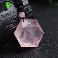 Quartz Necklace, Rose Quartz, with Wax Cord, Hexagon, polished, fashion jewelry & Unisex, 30mm, Length:Approx 14 Inch, Sold By PC