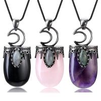 Gemstone Pendants Jewelry, Natural Stone, with Tibetan Style, antique silver color plated, different materials for choice & Unisex, more colors for choice, 21x51-53mm, Sold By PC