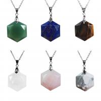 Gemstone Vedhæng Smykker, Natursten, Hexagon, forskellige materialer til valg & Unisex, flere farver til valg, 26x30mm, Solgt af PC
