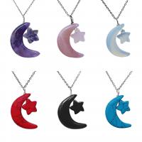 Gemstone Pendants Jewelry, Natural Stone, Moon and Star, different materials for choice & Unisex, more colors for choice, 25x30mm, Sold By PC